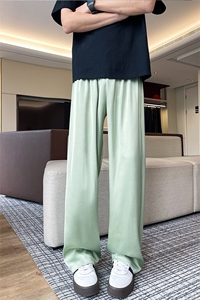 8XL-M 特大码冰丝裤醋酸阔腿裤男缎面高腰垂感防晒凉凉裤K979P45图片