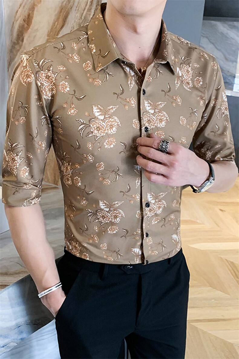 312A-174-P552025新款韩版修身帅气花衬衫英伦土豪金男士衬衣A,男装衬衫,星座312A-5