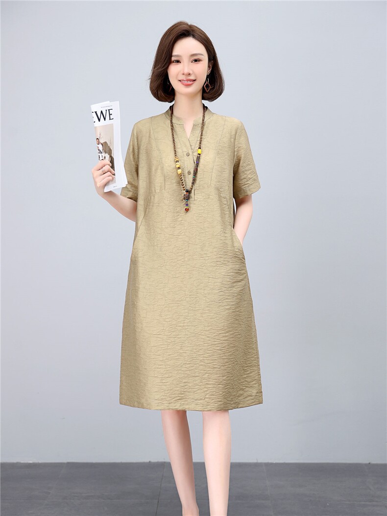 时尚连衣裙女2025年夏季新款宽松大码妈妈裙子直筒休闲百搭中长裙,女装连衣裙,涵誉