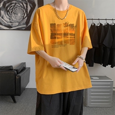 夏季新款内景风景油画短袖T恤男潮宽松体恤衫，男装T恤，电商B316