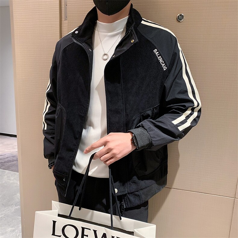 立领拼接工装条纹设计夹克男春秋季潮流上衣休闲百搭外套JK02-P95,男装夹克,电商D323（原B261）