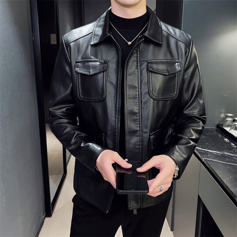 2024秋冬皮衣夹克修身翻领PU机车皮衣外套男py56602-p118M-4XL,男装皮衣,电商D303