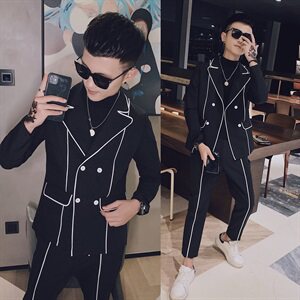 社会风小伙修身休闲商务西裤西服韩版西装两件套装D803-P165控205,男装西服套装,星座308A