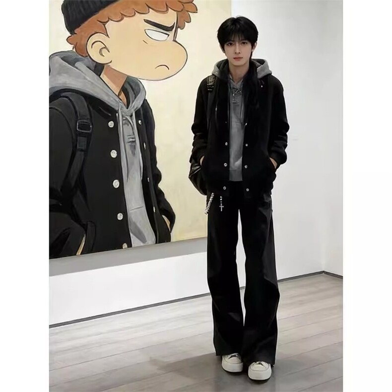 褶皱微喇裤子男春季高级感宽松西裤cleanfit垂感直筒裤LZ2288-p45，男装西裤，星座1008