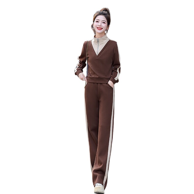 春秋新款时尚气质假两件套女立领卫衣修身显瘦侧条纹休闲运动套装,女装套装/套裙,梦依杭