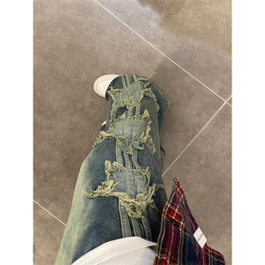 【有货】星星贴布牛仔裤男美式高街直筒宽松裤子A265LL-特P55图片