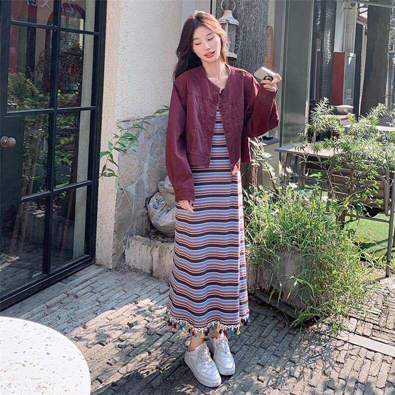 【新款】安可拉红牛仔外套背心连衣裙两件套666-P165-K228,女装套装/套裙,2C305