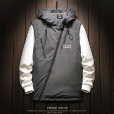 木板斜拉链装饰连帽棉马甲男冬季防风黑色马甲A090-MJ20p75限98，男装棉衣，电商A089-1