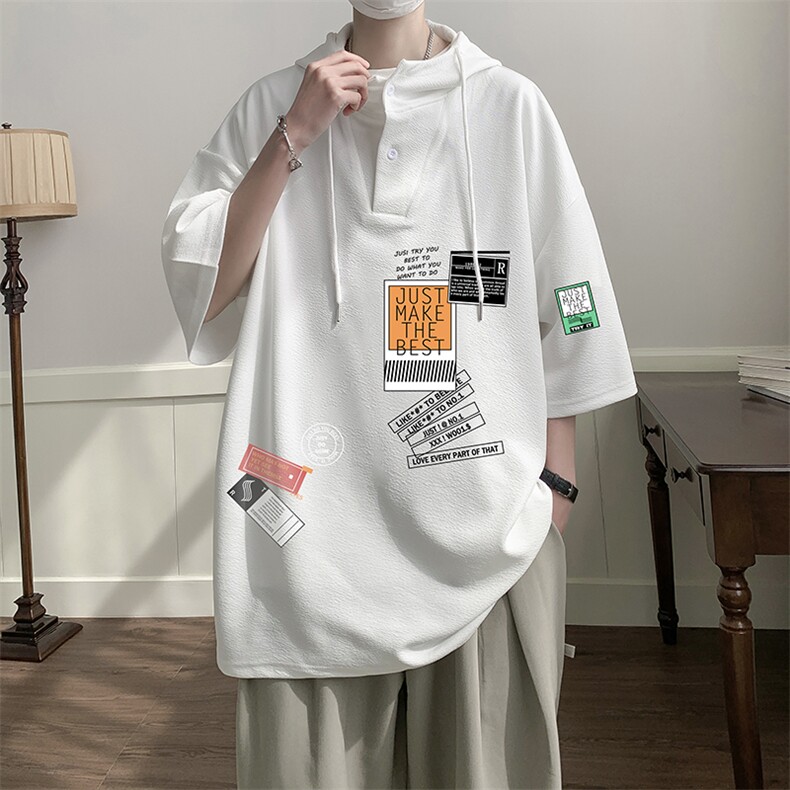 连帽短袖t恤男大码胖子带帽五分袖中袖 LD54121-P45图片