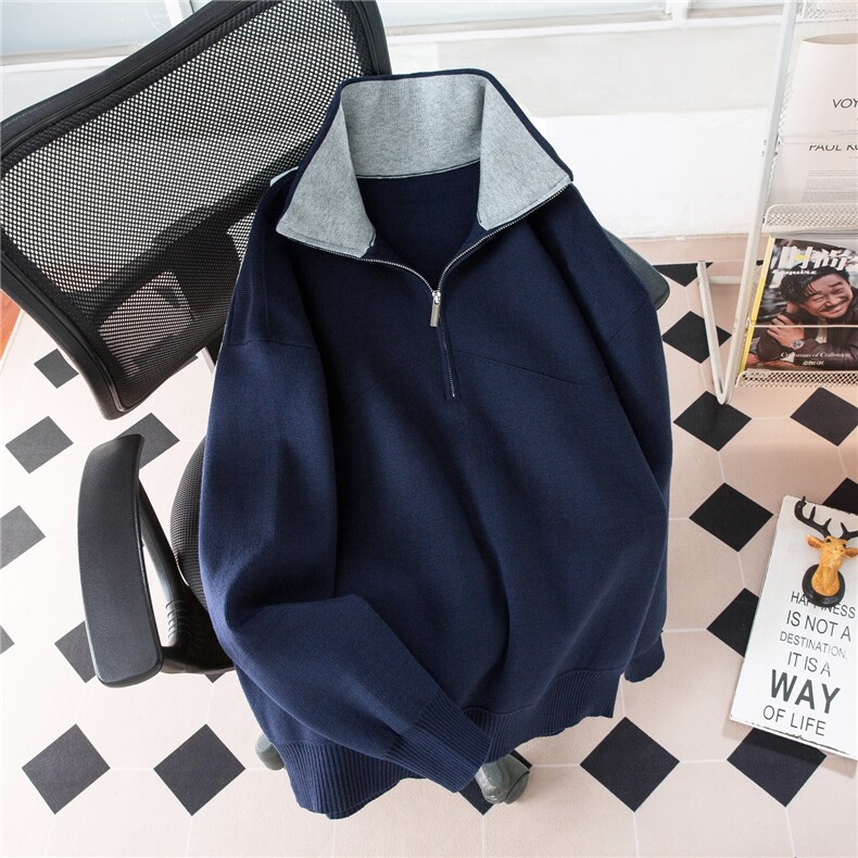 男士秋冬季男生半拉链毛衣男款青少年拼色立领针9122P58，男装针织衫/毛衣，星座410-2