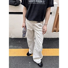 美式复古设计感格纹方巾弯刀牛仔裤新款宽松阔腿裤子LB2266-P50，男装牛仔裤，星座1008