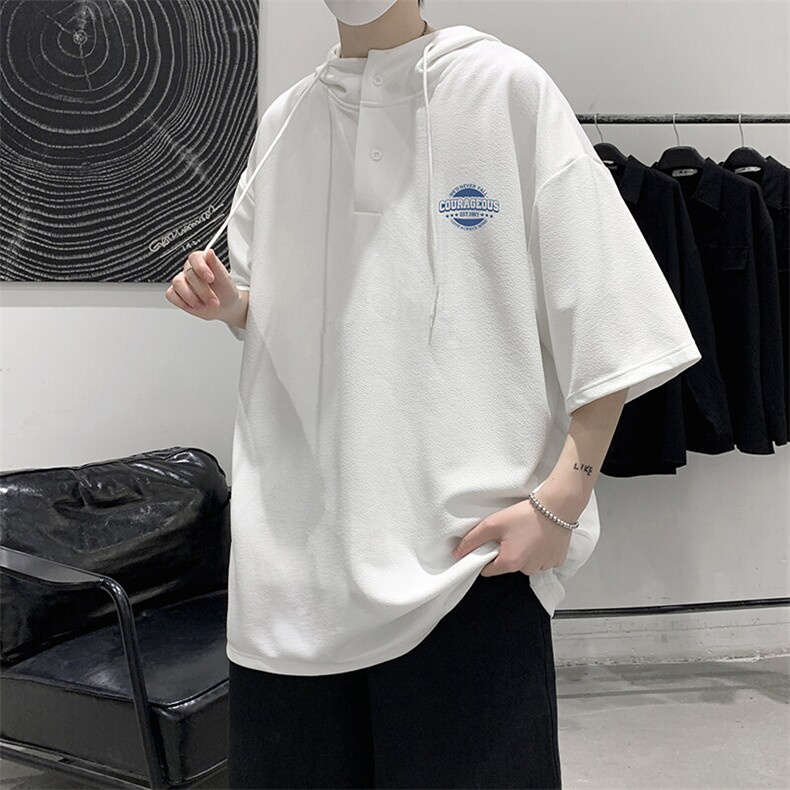 LD54395-P45NASA连帽短袖t恤男大码胖子带帽五分袖中袖,男装T恤,电商A040