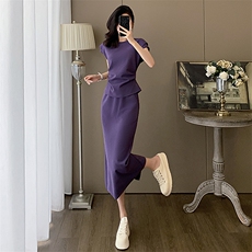 时尚气质套装裙女夏季2025新款小飞袖正肩上衣休闲半身裙两件套潮，女装套装/套裙，江南