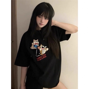 夏季新款港风美式字母刺绣魔术贴圆领短袖T恤男女 ZX472-P38图片