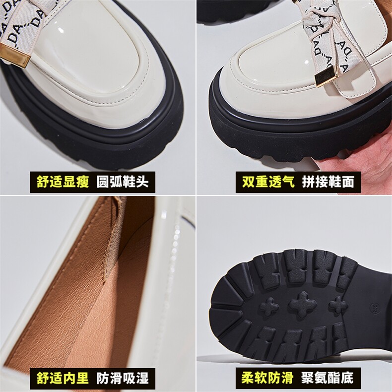真皮乐福鞋女2023春季新款英伦风小皮鞋蝴蝶结百搭单鞋女厚底鞋女,女鞋小皮鞋,电商A223