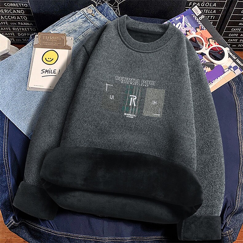 圆领毛衣男加绒加厚一体绒卫衣秋冬季保暖毛线针织衫7008-P27,男装针织衫/毛衣,星座1706