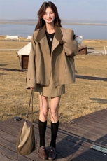 韩版上衣毛呢套装女2025冬季新款显瘦a字短裙两件套，女装套装/套裙，纯色衣恋