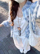 长袖衬衣外套蓝色格子衬衫女春秋慵懒风宽松休闲百搭上衣CS364，男装衬衫，星座1116A（原606A-3）
