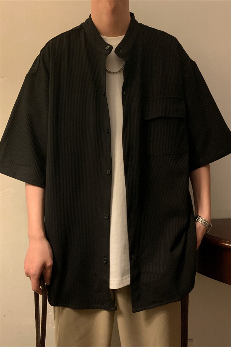 C6062/P45冰丝高品质垂感宽松短袖衬衣男衬衫潮大码上衣控68,男装衬衫,电商A141