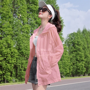 轻薄透气防晒衣女2024夏新款抽绳收腰中长款休闲户外防晒服薄外套图片