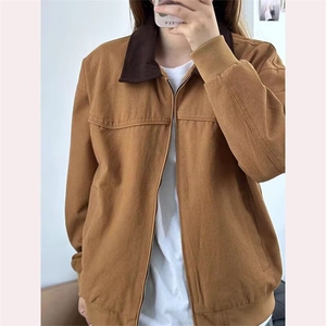 美式复古拼色翻领工装夹克男女秋冬季情侣装宽松外套潮HH315 P66图片