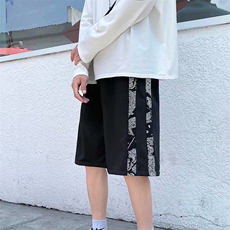 潮牌ins腰果花拼接休闲短裤男生高街vibe风沙滩五分中裤D372-p28，男装休闲裤，星座1008