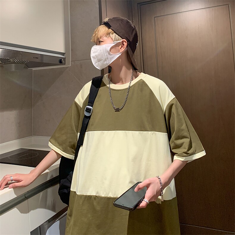 夏款男短袖T恤拼色纯棉五分袖T恤衫T237P35,男装T恤,星座1013-1