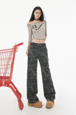 加长版迷彩休闲工装裤女2026春夏款高腰直筒显瘦阔腿裤YD6601-P45，男装休闲裤，星座509