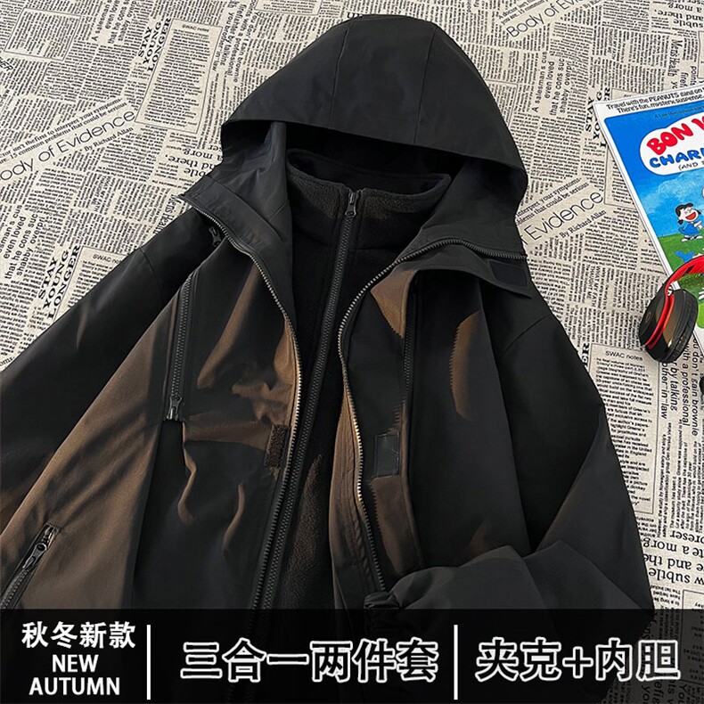三合一户外秋冬加绒内胆多拉链冲锋衣男夹克两件套JK016+D01 P-80图片