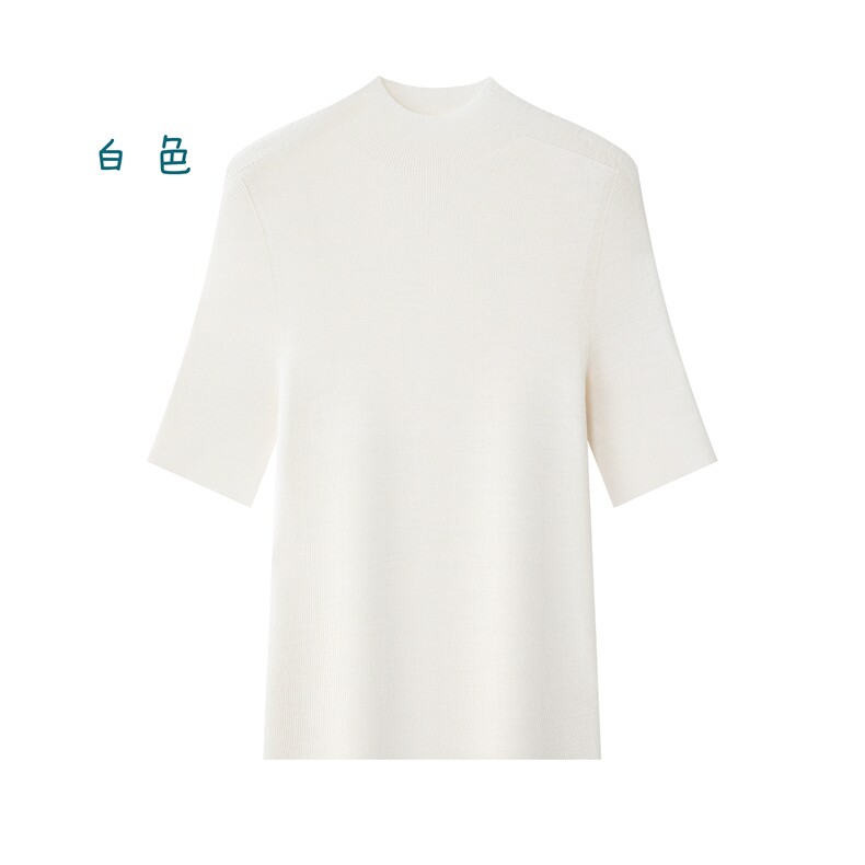 2025秋冬百搭时尚简约半高领半袖针织衫，女装针织衫/毛衣，万禾羊绒