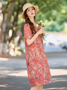 洋气减龄棉麻碎花连衣裙女夏2026新款宽松遮肚显瘦a字亚麻印花裙图片