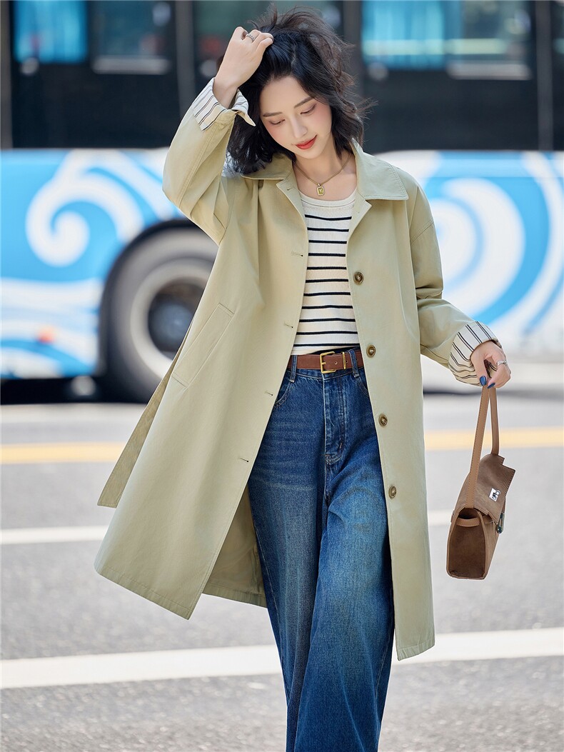 中长款风衣外套女2025秋季新款韩版宽松休闲气质高级感大衣,女装风衣,美沁