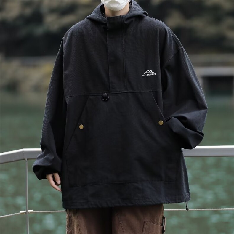 冲锋衣夹克男韩版潮高街连帽字母刺绣2023秋冬季ins外套W5073-P55,男装夹克,星座412-3