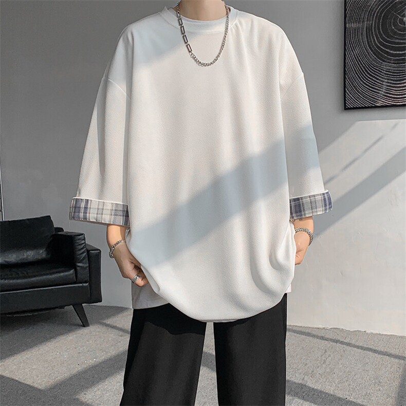 8XL-M特大码短袖男夏季高品质冰丝五分袖拼色宽松大码T恤DX308P38,男装T恤,电商D206-1