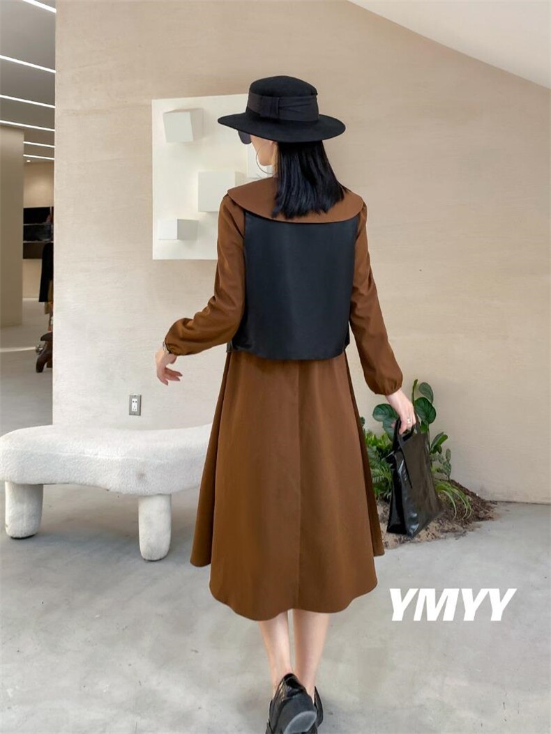 现货秋装新款连衣裙两件套皮衣马甲，女装连衣裙，依美依缘