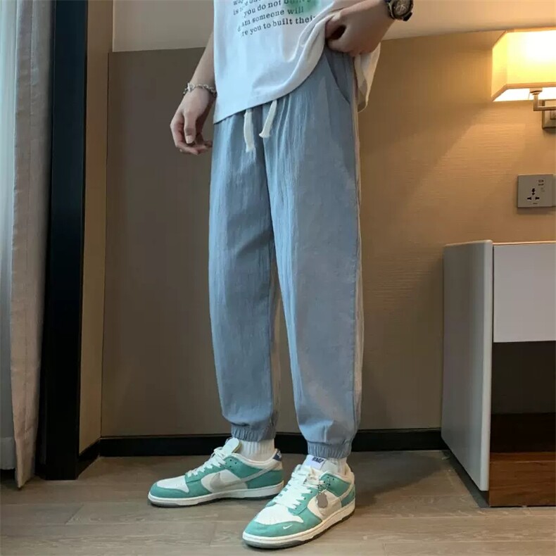 裤子男束脚裤宽松潮流休闲裤男夏季薄款棉麻运动裤潮牌亚麻九分裤,女装休闲裤,星座1210-1