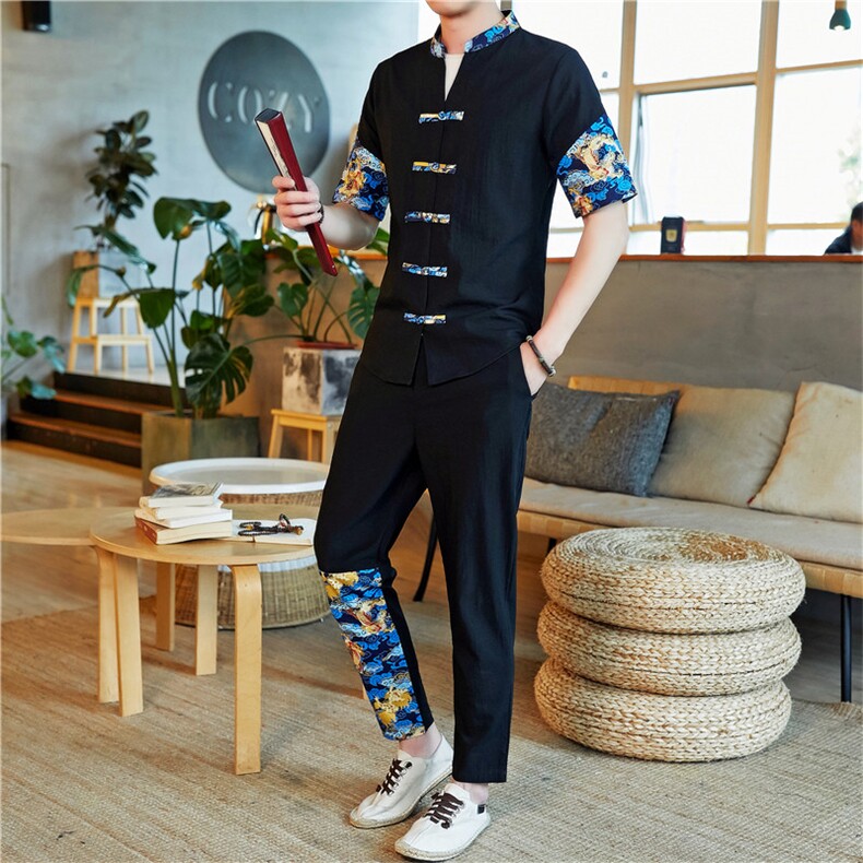 2021汉服古风男士唐装男套装中国风外套潮流两件套A438-777-P60,男装休闲套装,电商A438