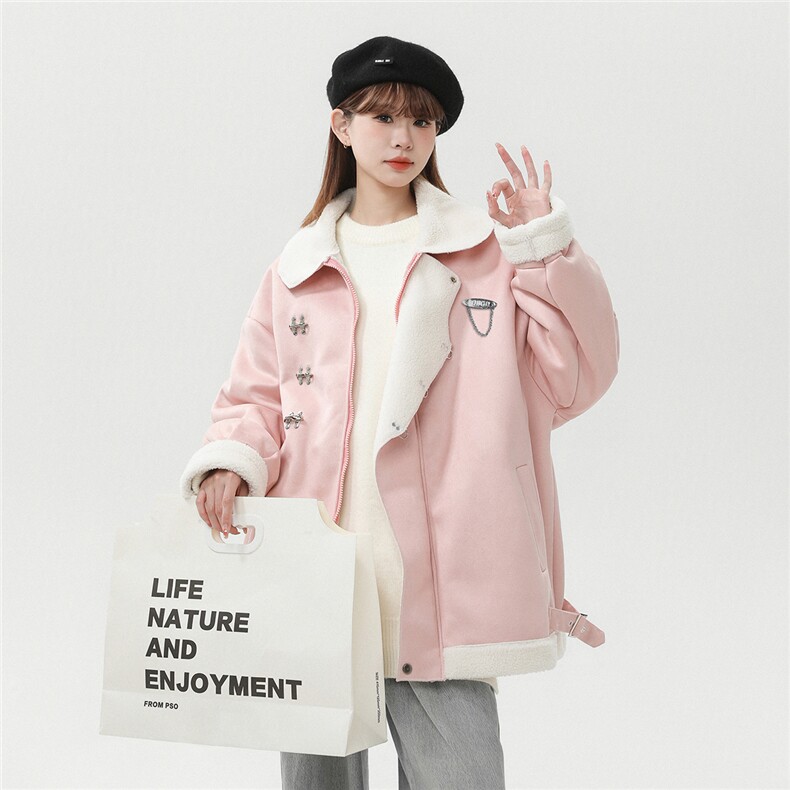 中性风白墙麂皮绒羊羔毛金属飞机扣设计棉衣男YG77108P135控178，男装棉衣，星座227-7