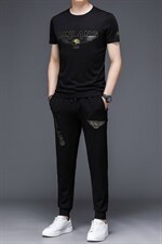夏季男式短袖长裤短裤三件套运动休闲圆领修身t恤套装2023新款，男装休闲套装，电商B212（原钱塘6029）