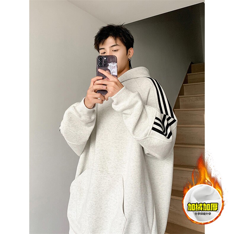 480G重磅加绒硬挺boxy男女秋冬美式高街结构三条杠织带卫衣厚外套,女装短外套,电商A486