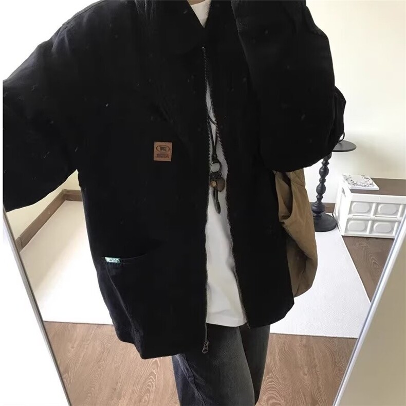 美式复古底特律夹克男女2025新款春秋季黑色情侣工装翻领开衫外套,男装夹克,星座1210-1