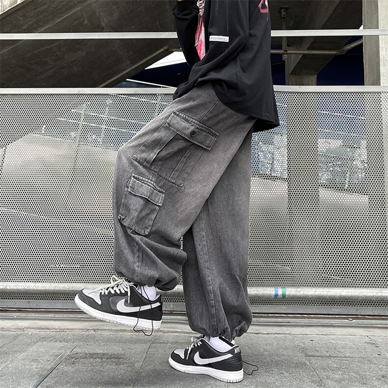 美式hiphop垂感束脚牛仔裤男女高街阔腿工装裤N0199-P45,男装牛仔裤,星座308B-1