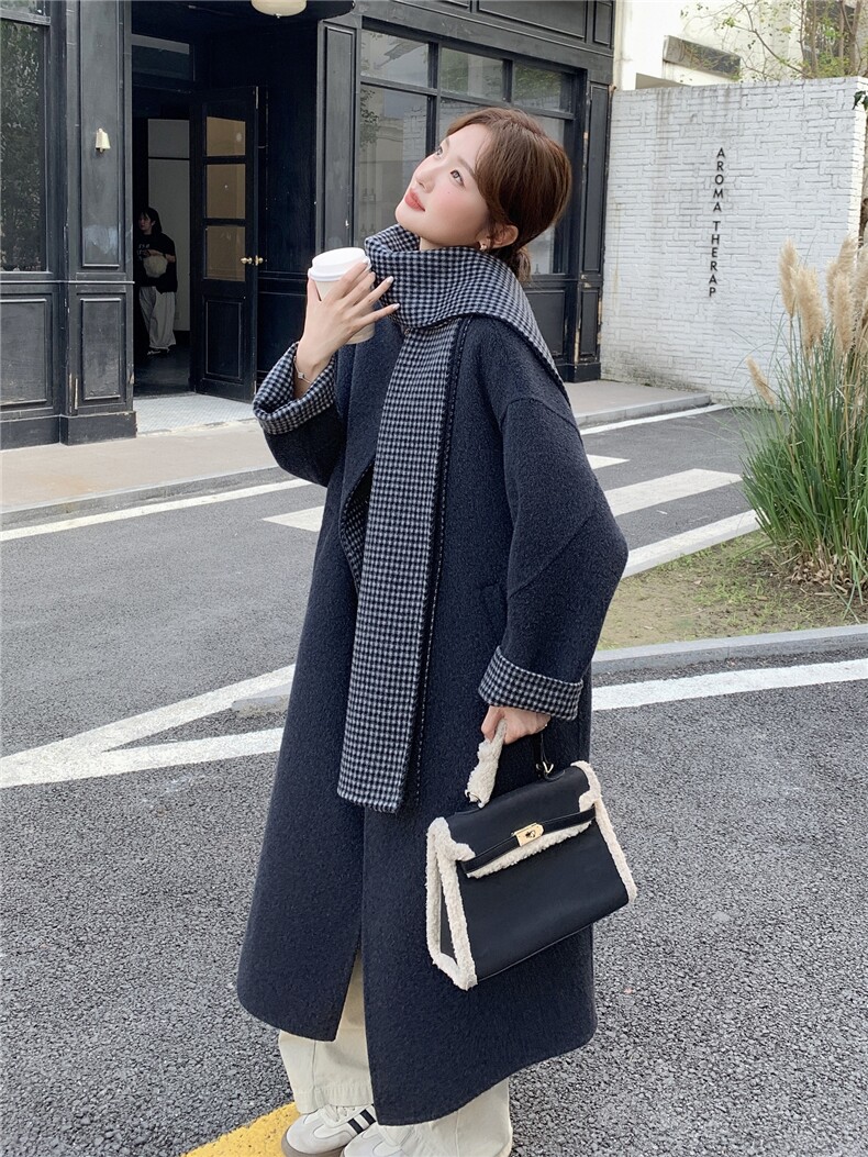 韩版减龄长款双面羊绒大衣女2025年冬季新款显瘦加厚保暖毛呢外套,女装双面呢大衣,蝶眷