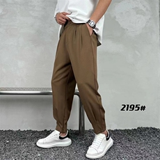 男简约宽松休闲裤垂感纯色枭光长丝面料长裤A329-K2195-P48，男装休闲裤，电商A329