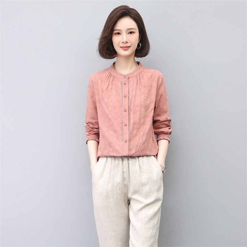 中年妈妈衬衫女长袖2025春秋新款大码宽松遮肚上衣洋气减龄打底衫,女装衬衫,独衣靓