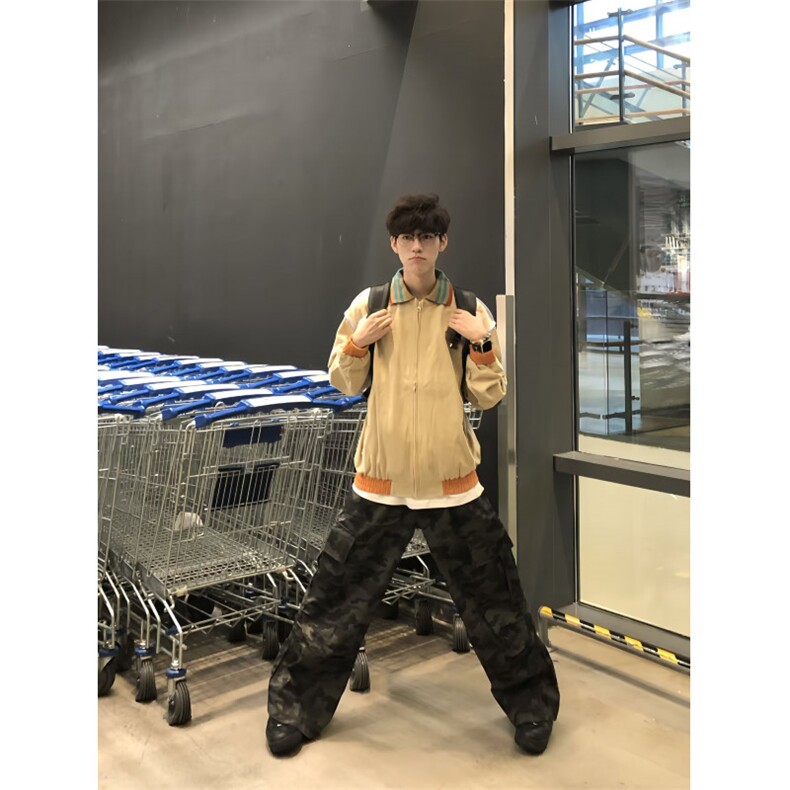 秋季美式复古水洗迷彩牛仔新款男女宽松阔腿休闲工装直筒,男装牛仔裤,星座506A