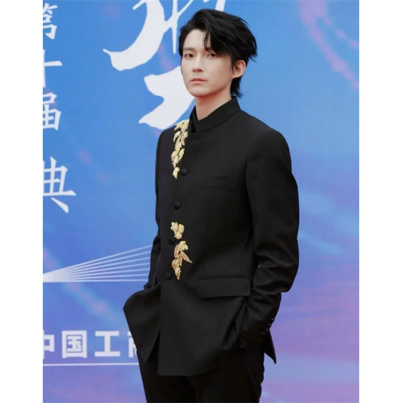 春秋新中式重工刺绣玉兰花中山装西服外套男复古痞帅高级感西服潮,男装西服,星座601-1