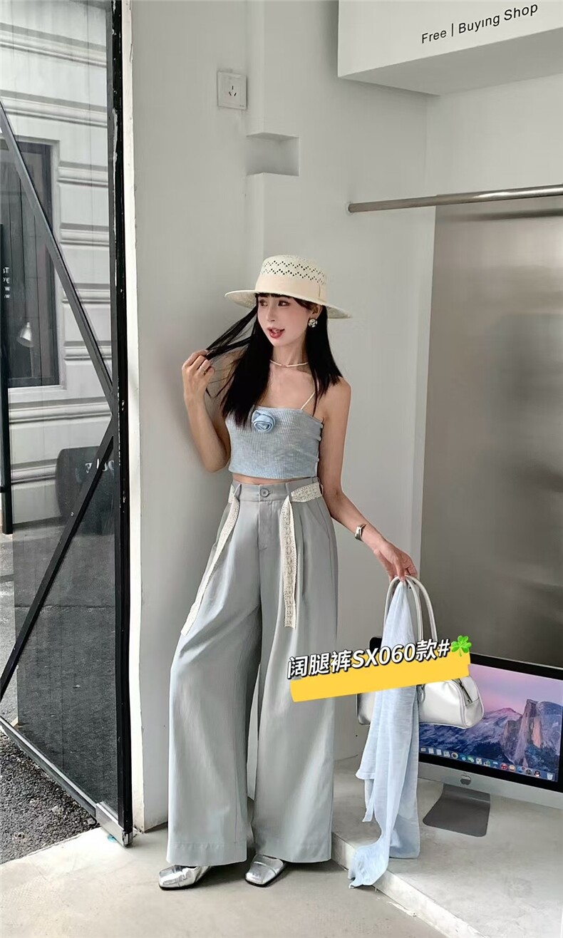 时尚潮流亚麻阔腿裤好看百搭,女装休闲裤,东正羊绒