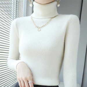 女士秋冬羊毛衫简约休闲舒适显瘦高翻领羊毛衫图片