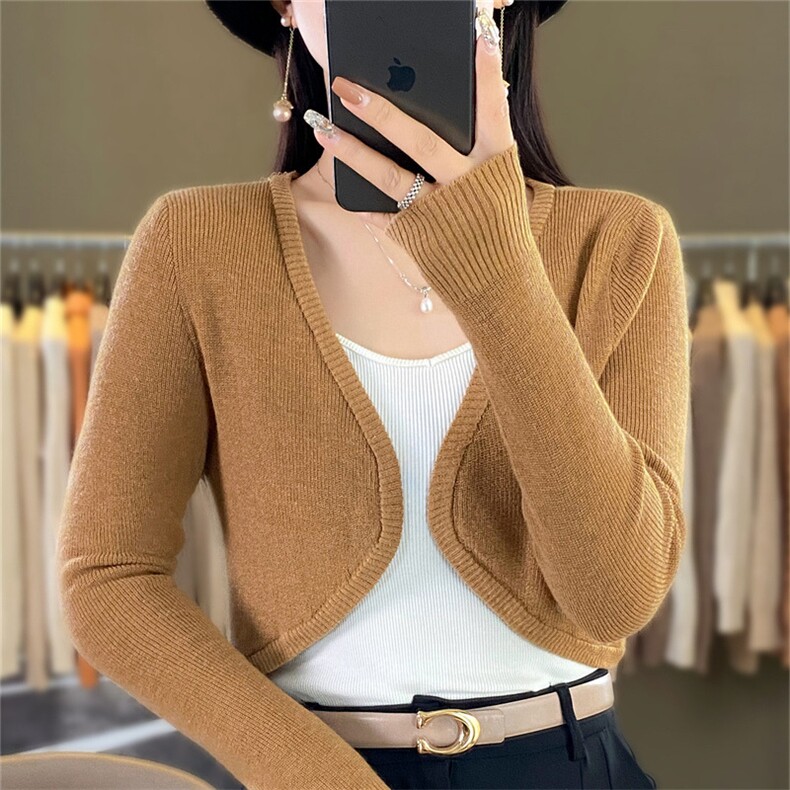 时尚百搭黑色仿羊毛披肩开衫女短款修身显瘦针织衫外套,针织衫/毛衣,暖姿羊绒